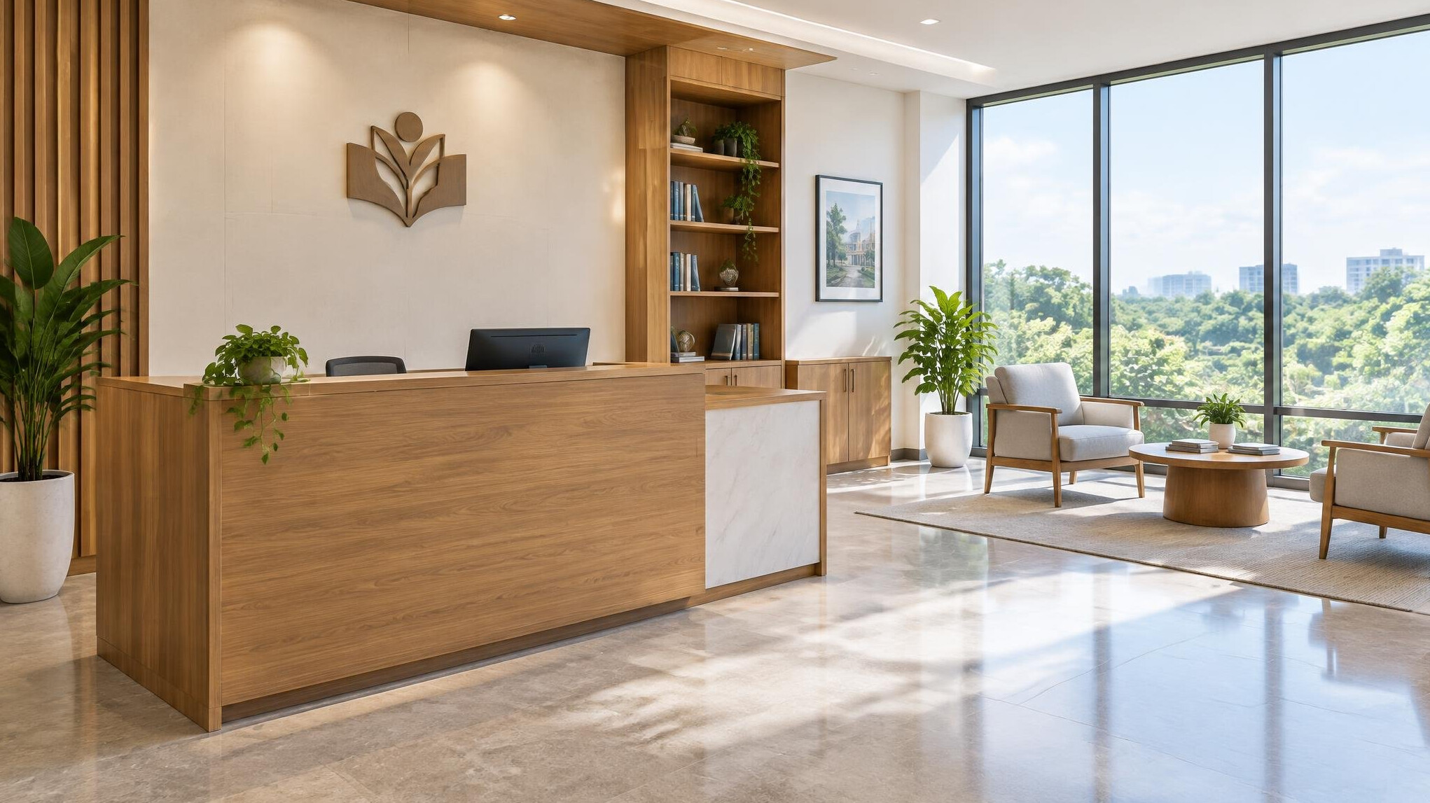 Modern research institute office building reception area