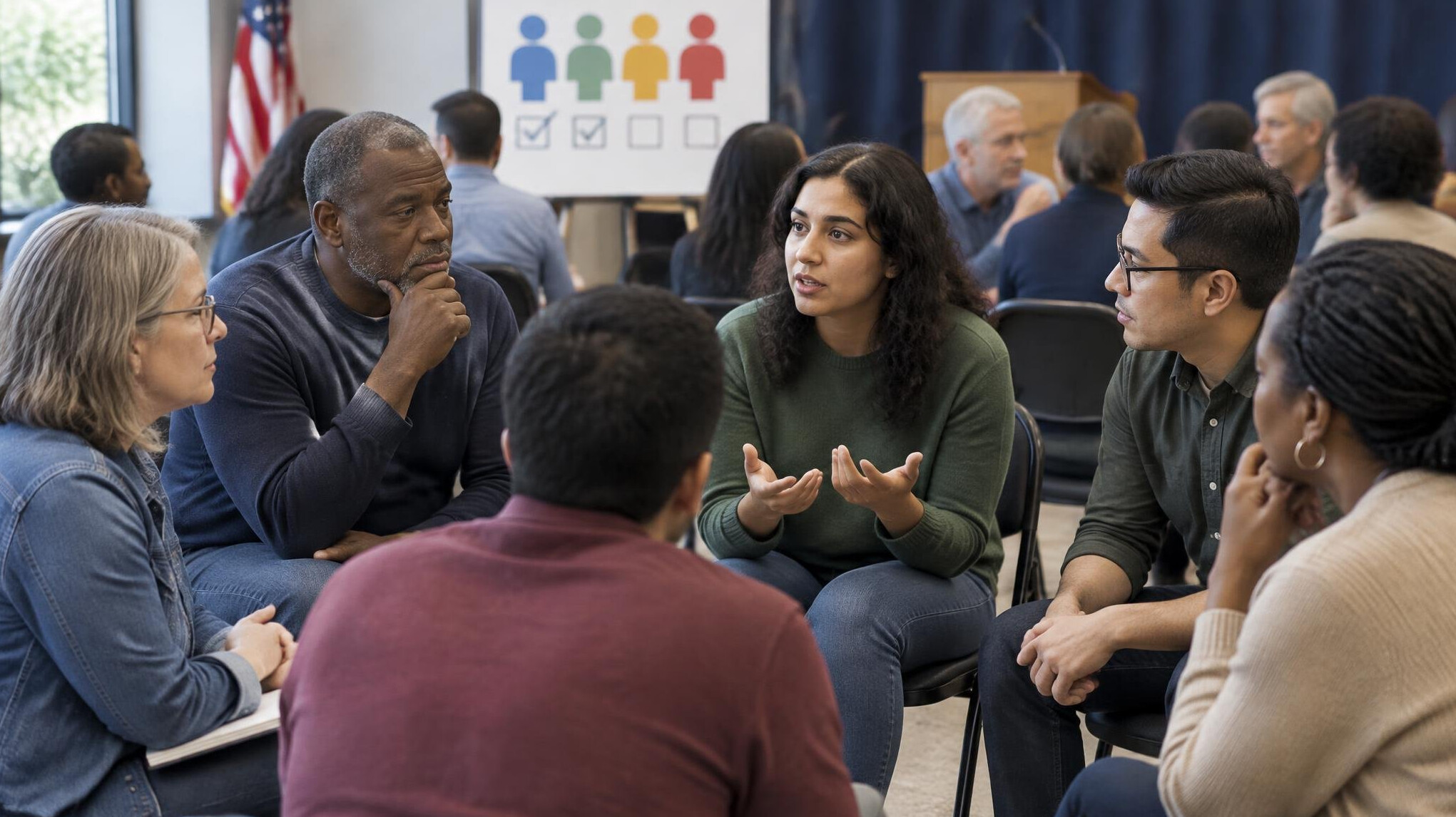 people in thoughtful discussion